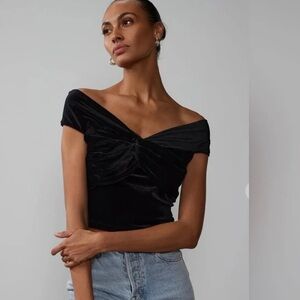 New York & Company  Off Shoulder Knot Detail Velvet Top